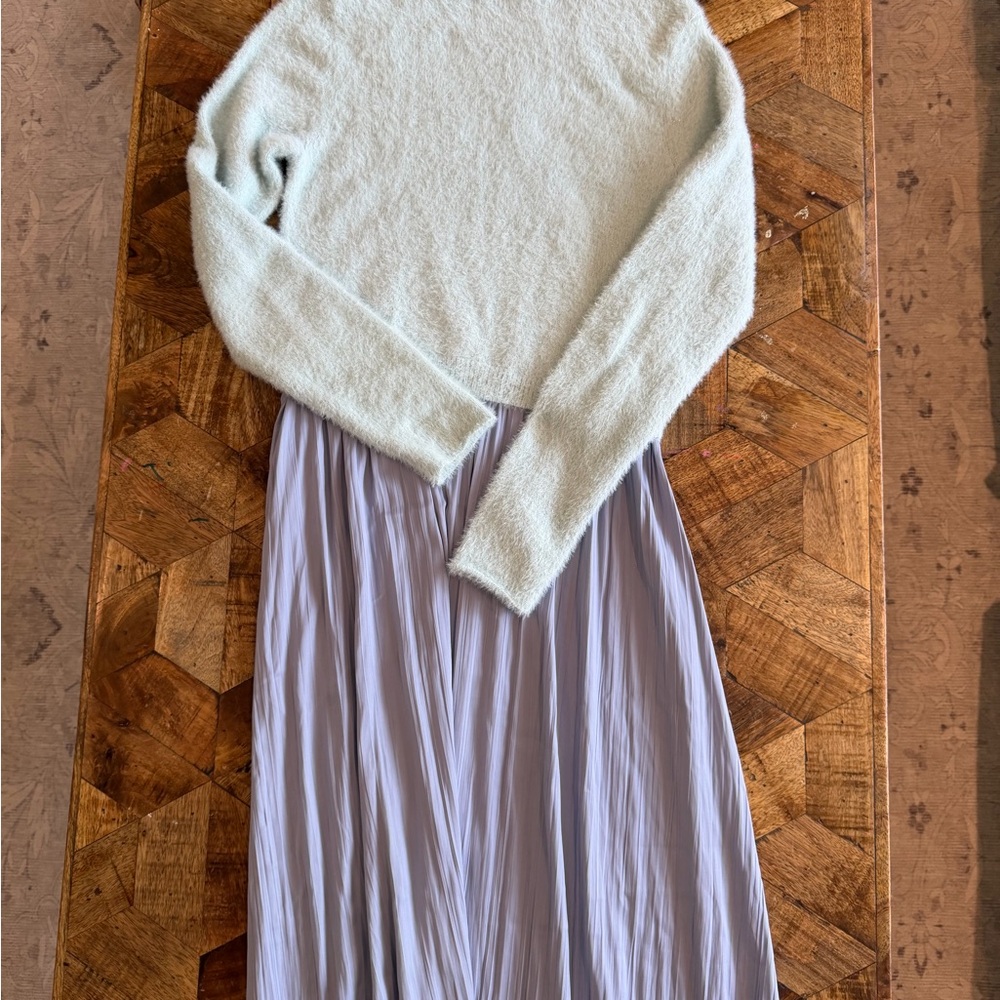 Anthropologie Thea Long-Sleeve Eyelash Twofer Sweater Dress in Sky - Picture 5 of 5